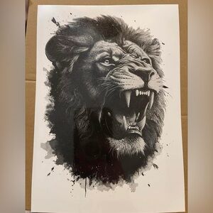 Lion Realistic Temporary Fake Arm Tattoo 6” x 9” New